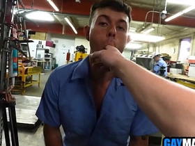 Horny guys 3some fucking in the workshop asian gay site asian gay sex videos