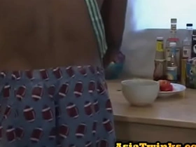 Facialized Asian twink assfucked in the kitchen by top lover asian anal gay sex videos